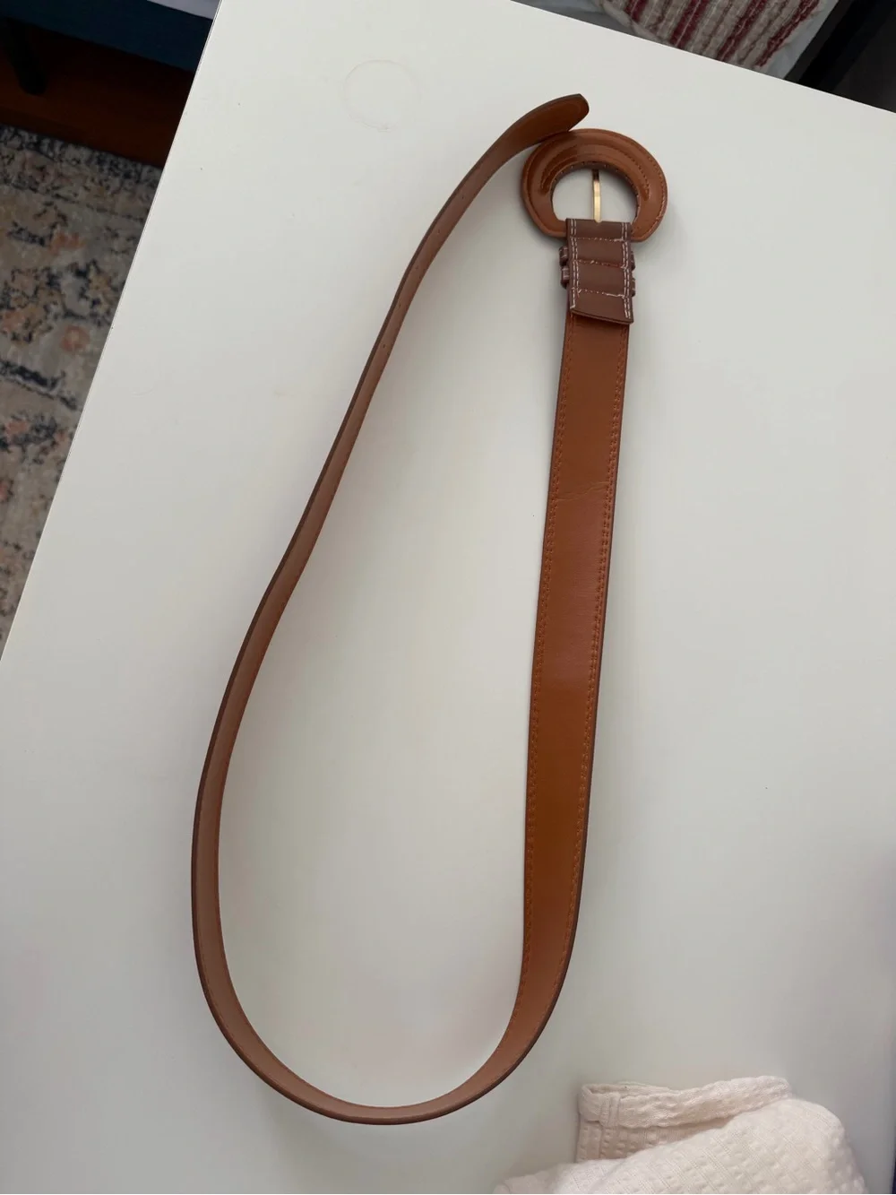 Brown faux leather belt accessory round buckle